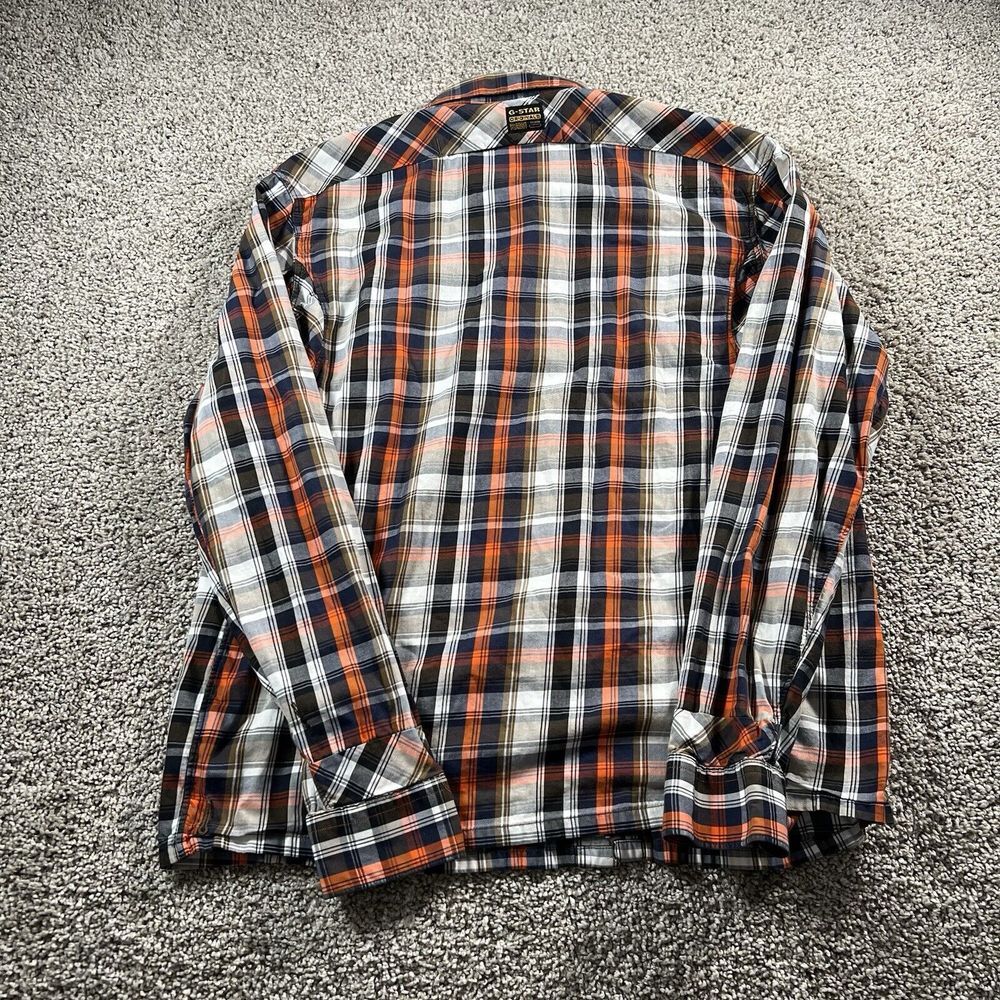 G Star Raw Shirt Mens XL‎ Orange Brown Flannel Classic Preppy Long Sleeve Casual - Picture 8 of 11